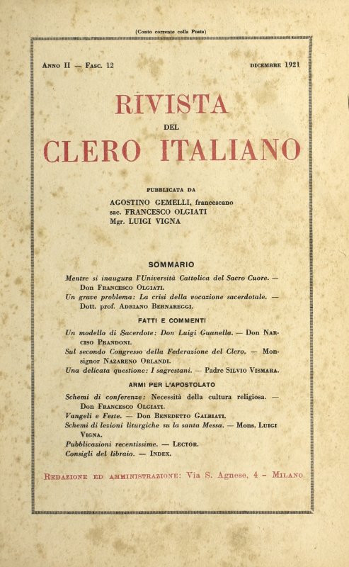 LA RIVISTA DEL CLERO ITALIANO - 1921 - 12
