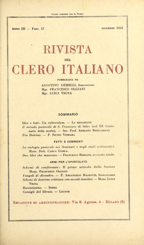 LA RIVISTA DEL CLERO ITALIANO - 1922 - 12