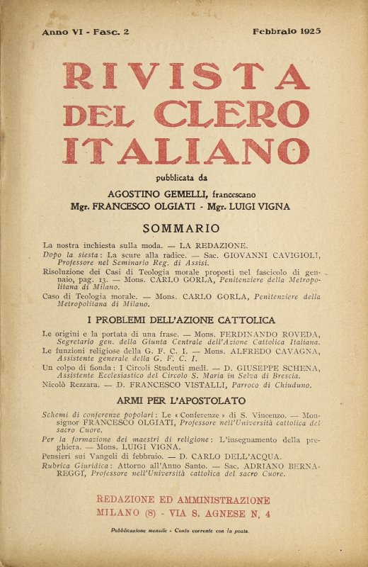 LA RIVISTA DEL CLERO ITALIANO - 1925 - 2