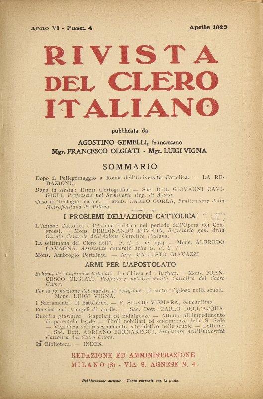 LA RIVISTA DEL CLERO ITALIANO - 1925 - 4