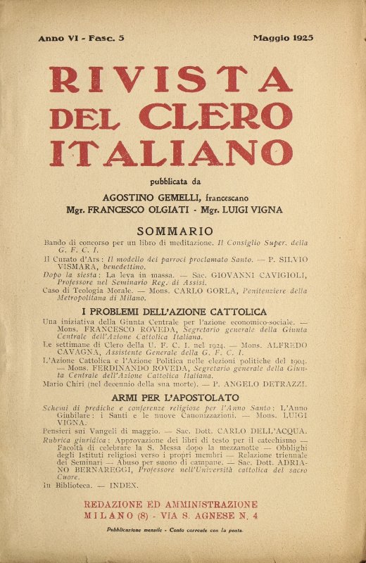 LA RIVISTA DEL CLERO ITALIANO - 1925 - 5