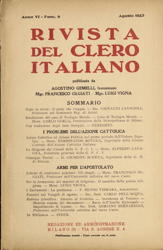 LA RIVISTA DEL CLERO ITALIANO - 1925 - 8