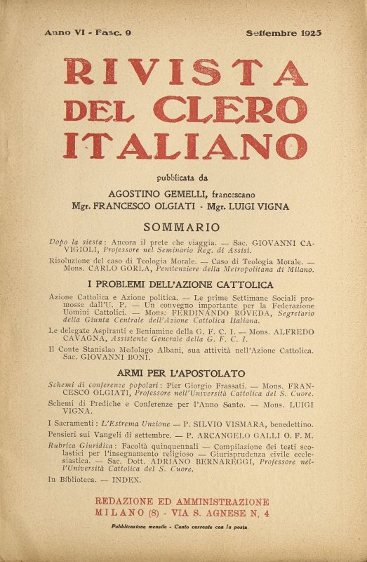 LA RIVISTA DEL CLERO ITALIANO - 1925 - 9