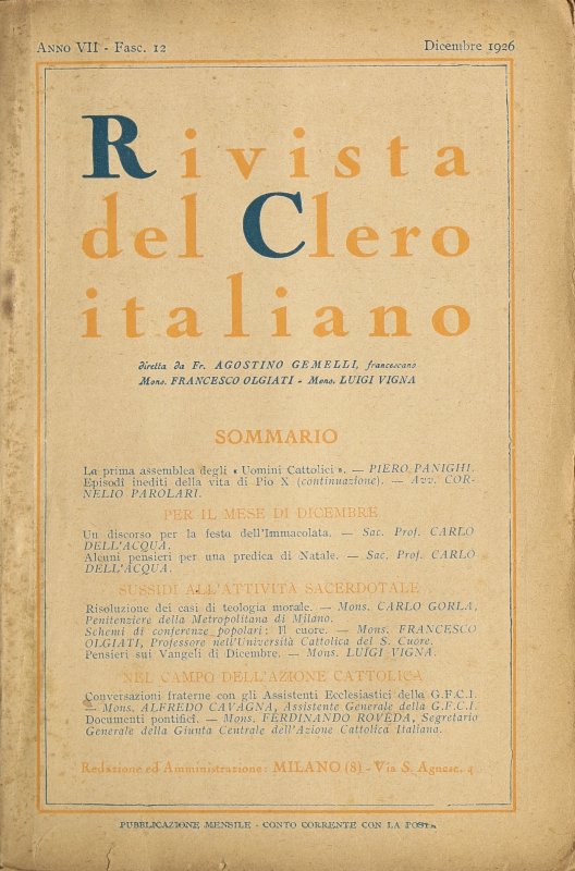 LA RIVISTA DEL CLERO ITALIANO - 1926 - 12