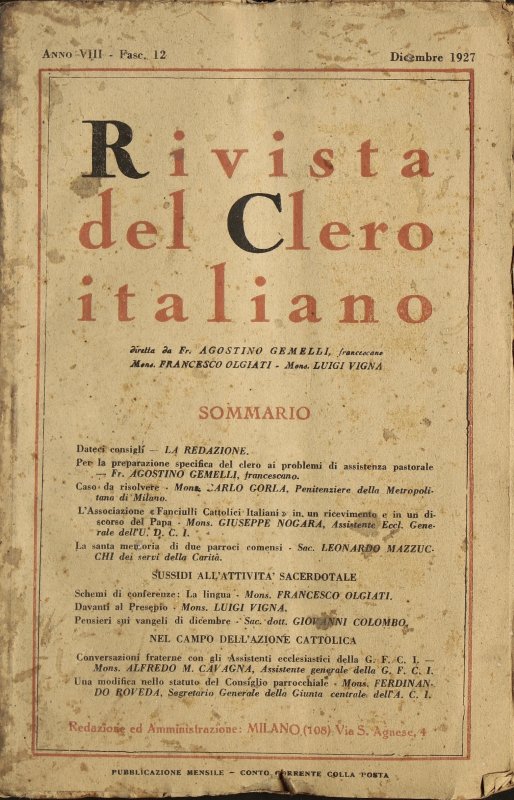 LA RIVISTA DEL CLERO ITALIANO - 1927 - 12