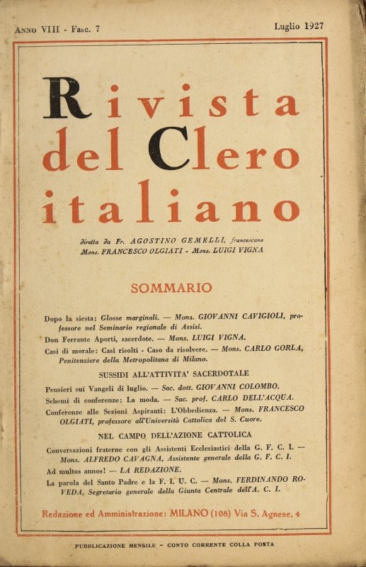 LA RIVISTA DEL CLERO ITALIANO - 1927 - 7