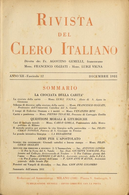 LA RIVISTA DEL CLERO ITALIANO - 1931 - 12