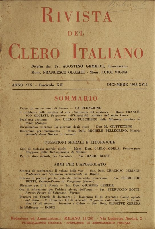 LA RIVISTA DEL CLERO ITALIANO - 1938 - 12