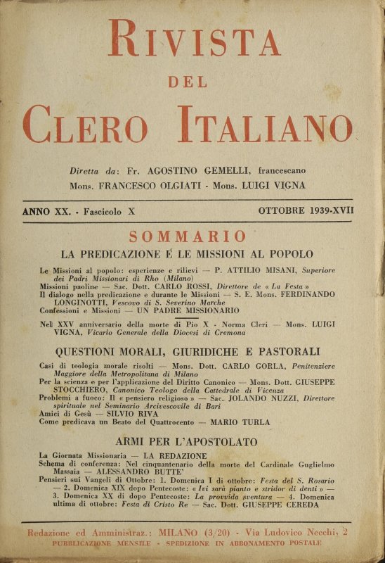 LA RIVISTA DEL CLERO ITALIANO - 1939 - 10