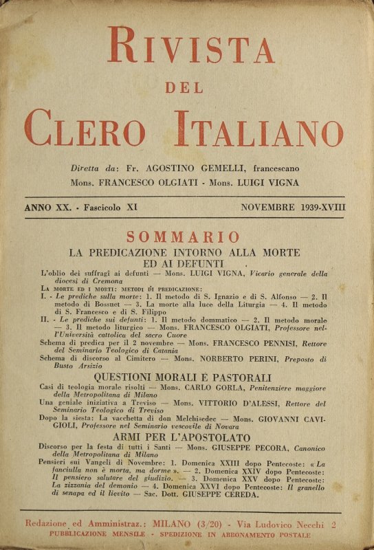 LA RIVISTA DEL CLERO ITALIANO - 1939 - 11