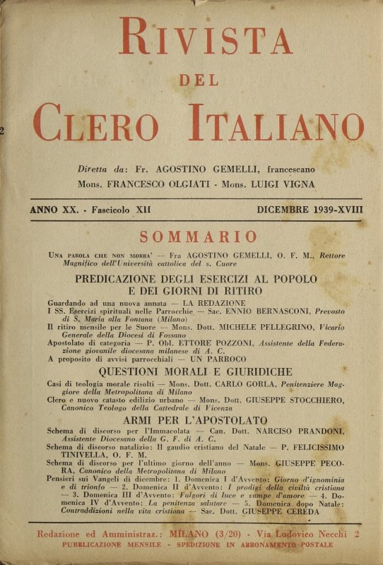 LA RIVISTA DEL CLERO ITALIANO - 1939 - 12