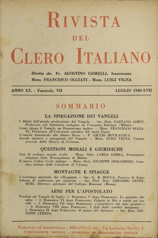 LA RIVISTA DEL CLERO ITALIANO - 1939 - 7