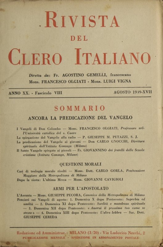 LA RIVISTA DEL CLERO ITALIANO - 1939 - 8