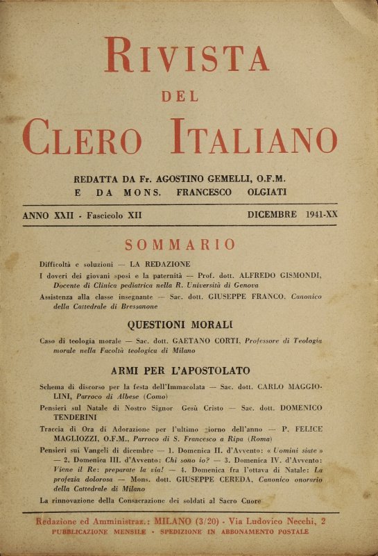 LA RIVISTA DEL CLERO ITALIANO - 1941 - 12