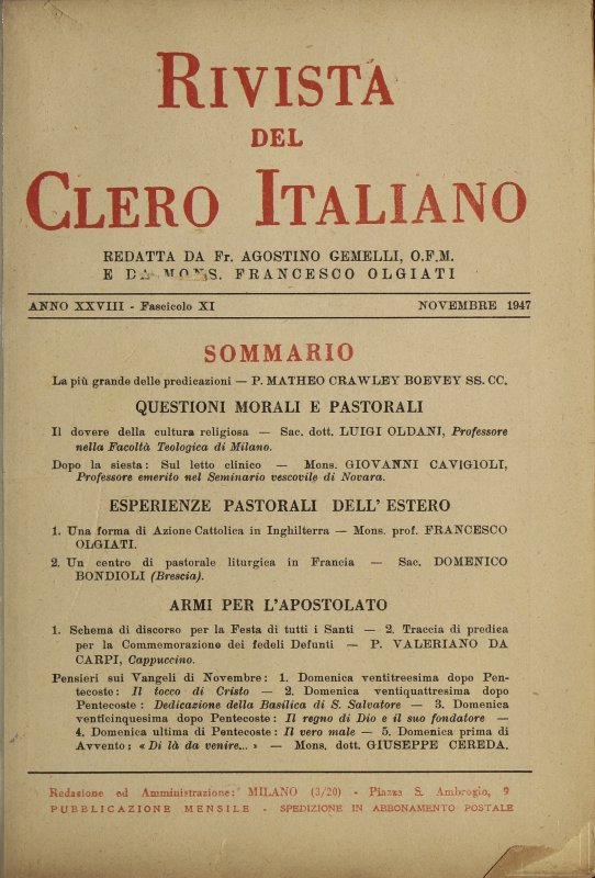 LA RIVISTA DEL CLERO ITALIANO - 1947 - 11