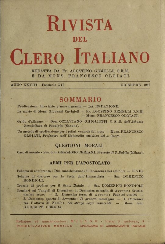LA RIVISTA DEL CLERO ITALIANO - 1947 - 12