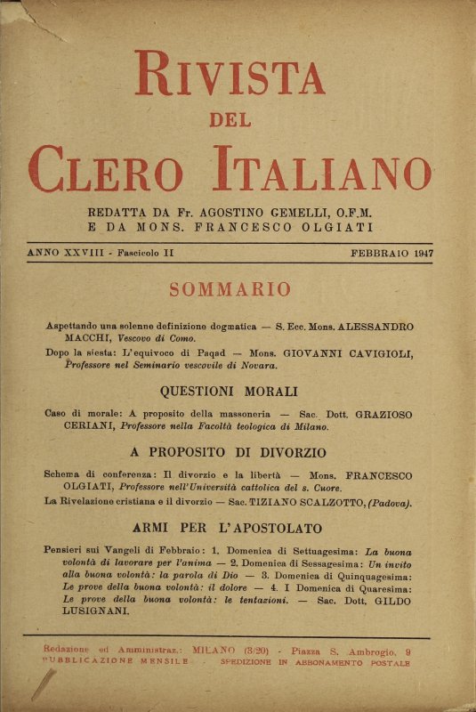 LA RIVISTA DEL CLERO ITALIANO - 1947 - 2