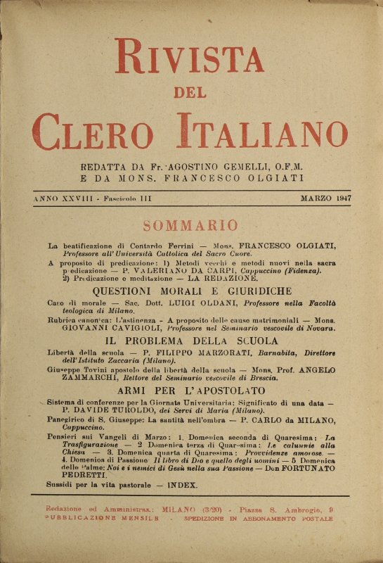 LA RIVISTA DEL CLERO ITALIANO - 1947 - 3