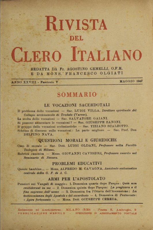LA RIVISTA DEL CLERO ITALIANO - 1947 - 5