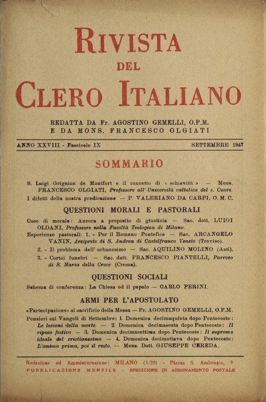 LA RIVISTA DEL CLERO ITALIANO - 1947 - 9