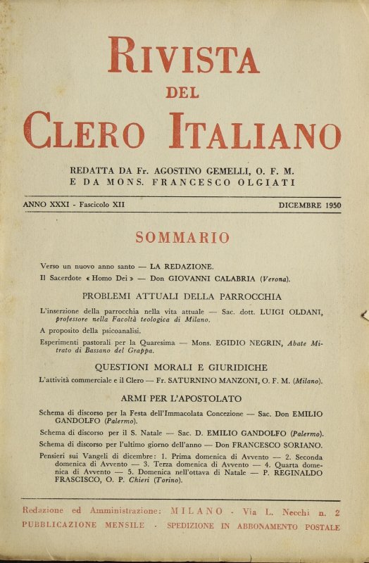 LA RIVISTA DEL CLERO ITALIANO - 1950 - 12