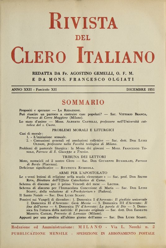 LA RIVISTA DEL CLERO ITALIANO - 1951 - 12