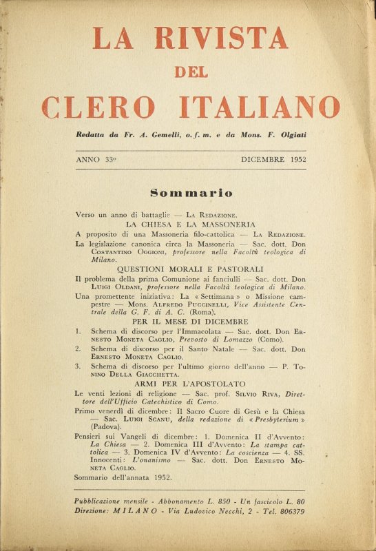 LA RIVISTA DEL CLERO ITALIANO - 1952 - 12