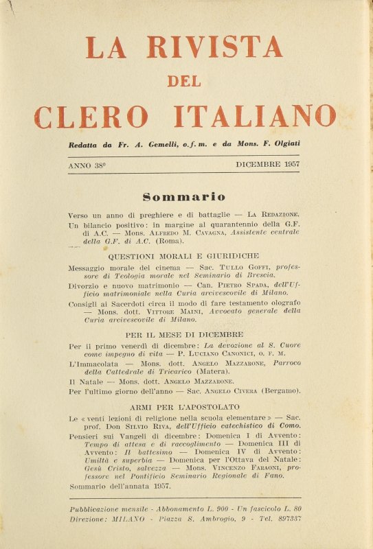 LA RIVISTA DEL CLERO ITALIANO - 1957 - 12