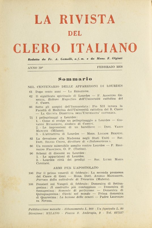 LA RIVISTA DEL CLERO ITALIANO - 1958 - 2