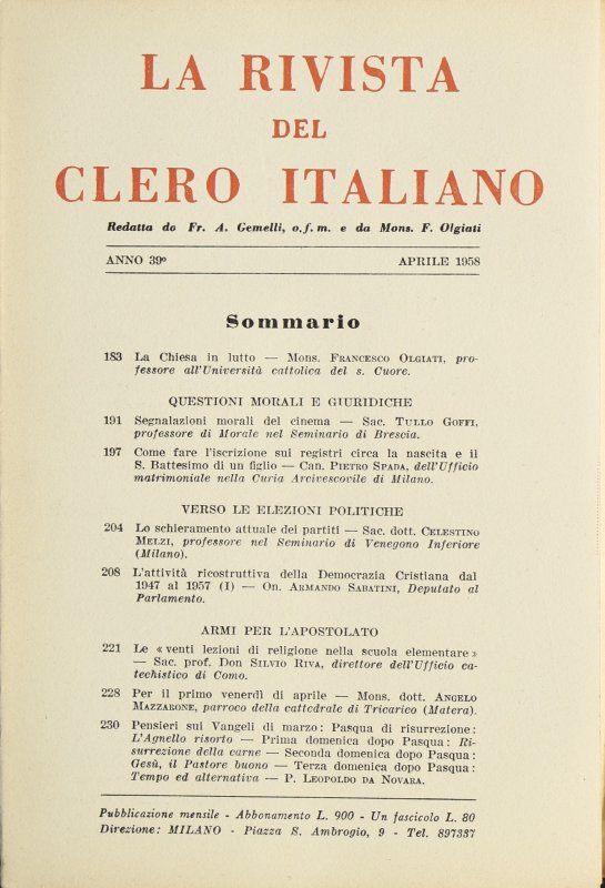 LA RIVISTA DEL CLERO ITALIANO - 1958 - 4
