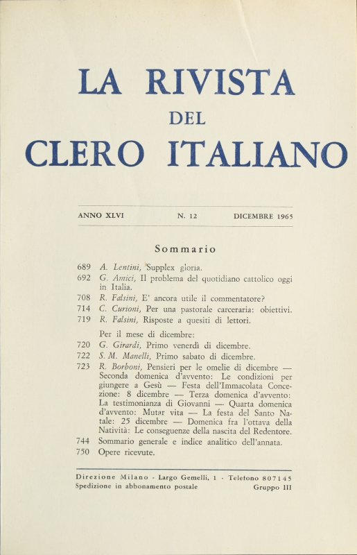 LA RIVISTA DEL CLERO ITALIANO - 1965 - 12