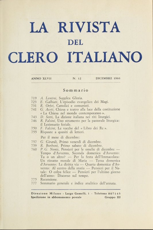 LA RIVISTA DEL CLERO ITALIANO - 1966 - 12