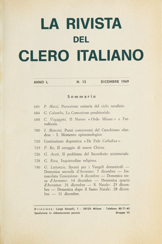 LA RIVISTA DEL CLERO ITALIANO - 1969 - 12