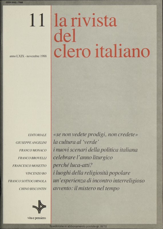 LA RIVISTA DEL CLERO ITALIANO - 1988 - 11
