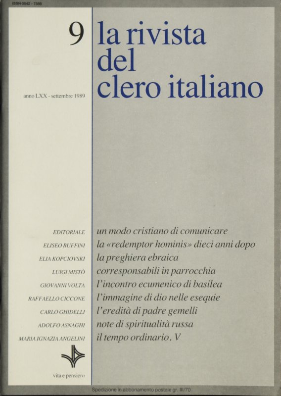 LA RIVISTA DEL CLERO ITALIANO - 1989 - 9