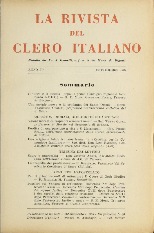 Il Clero e il cinema (dopo il primo Convegno regionale lombardo A.C.E.C.)