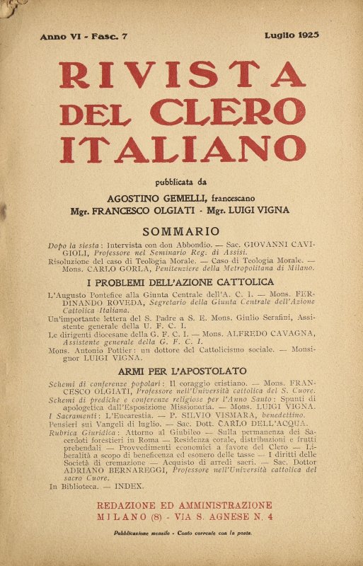 LA RIVISTA DEL CLERO ITALIANO - 1925 - 7