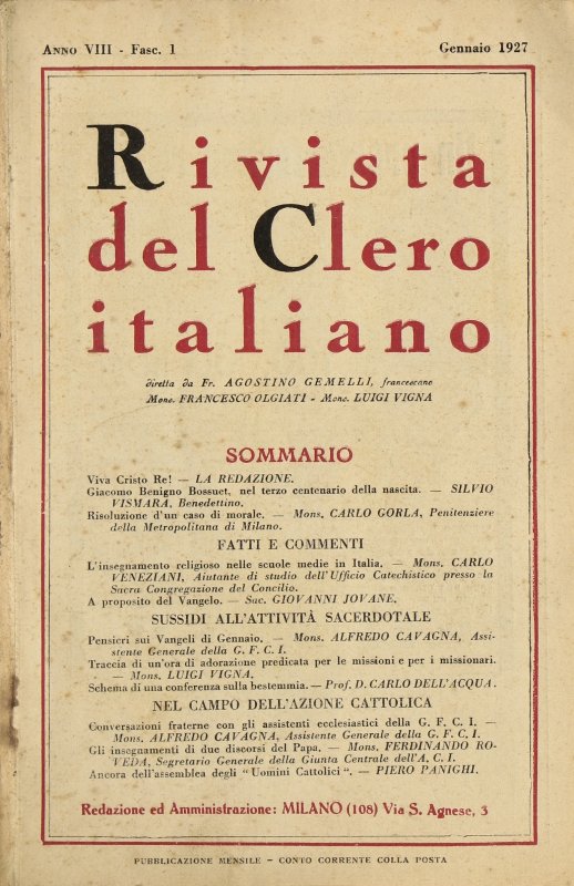 LA RIVISTA DEL CLERO ITALIANO - 1927 - 1