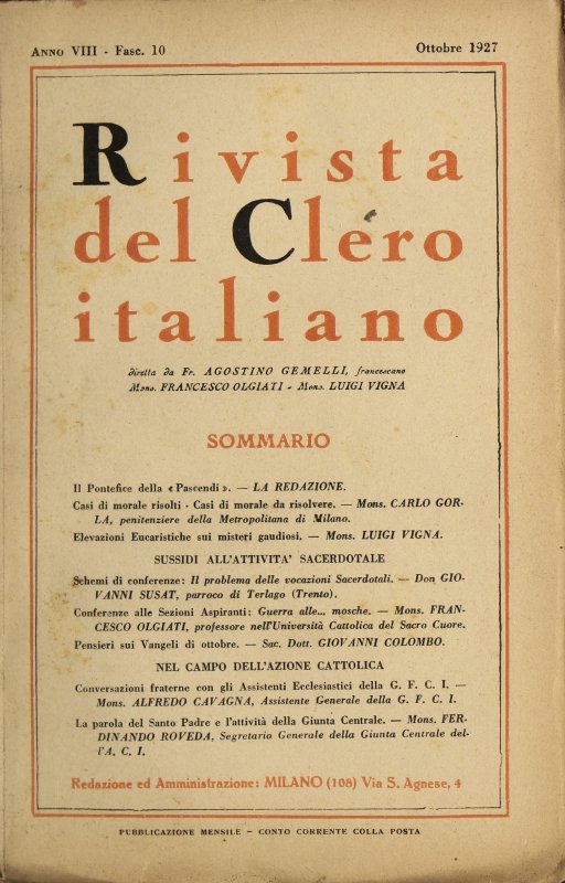 LA RIVISTA DEL CLERO ITALIANO - 1927 - 10