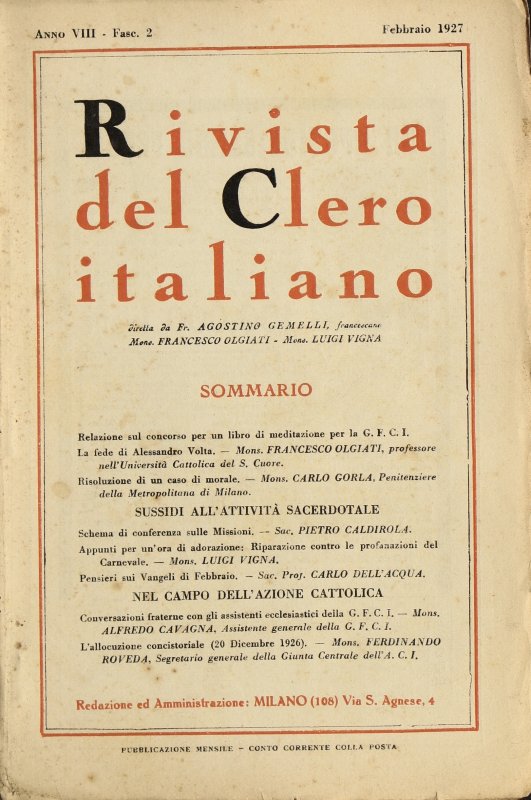 LA RIVISTA DEL CLERO ITALIANO - 1927 - 2