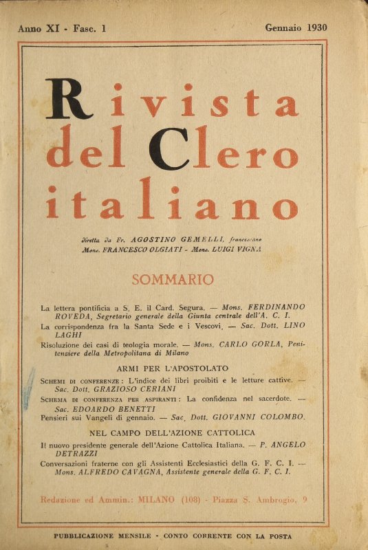 LA RIVISTA DEL CLERO ITALIANO - 1930 - 1