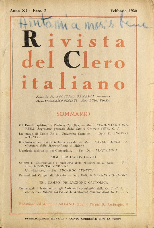 LA RIVISTA DEL CLERO ITALIANO - 1930 - 2