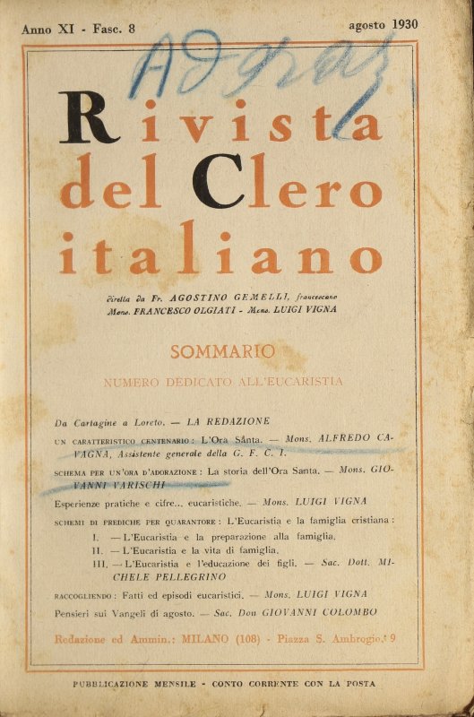 LA RIVISTA DEL CLERO ITALIANO - 1930 - 8