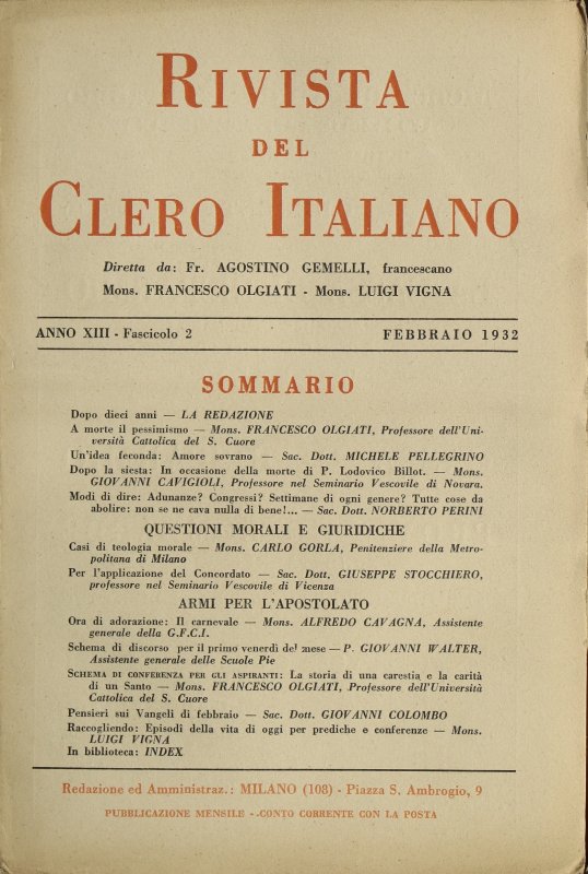 LA RIVISTA DEL CLERO ITALIANO - 1932 - 2