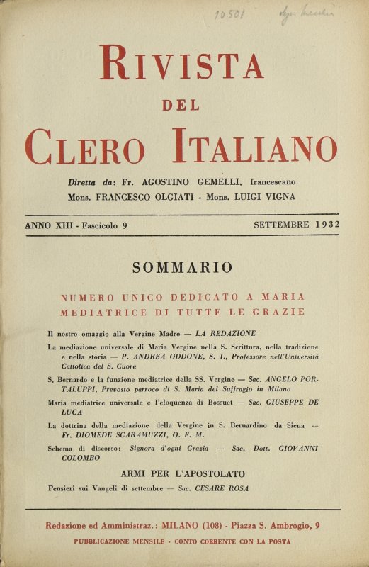 LA RIVISTA DEL CLERO ITALIANO - 1932 - 9