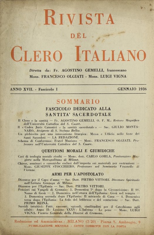 LA RIVISTA DEL CLERO ITALIANO - 1936 - 1