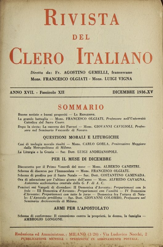 LA RIVISTA DEL CLERO ITALIANO - 1936 - 12