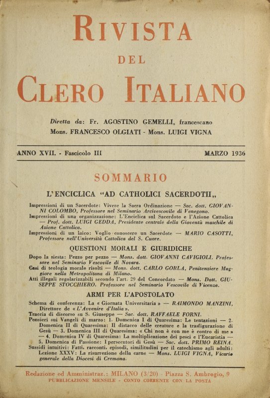 LA RIVISTA DEL CLERO ITALIANO - 1936 - 3