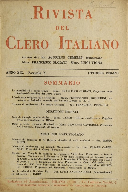 LA RIVISTA DEL CLERO ITALIANO - 1938 - 10