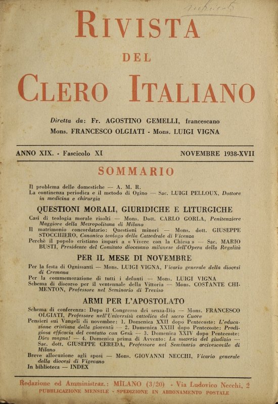 LA RIVISTA DEL CLERO ITALIANO - 1938 - 11